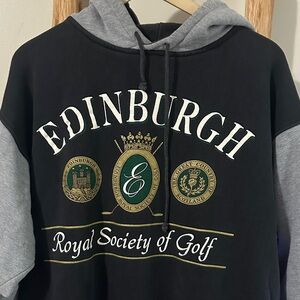 RARE Vintage Two Tone Black Gray Hoodie : Edinburgh/ Royal society of golf